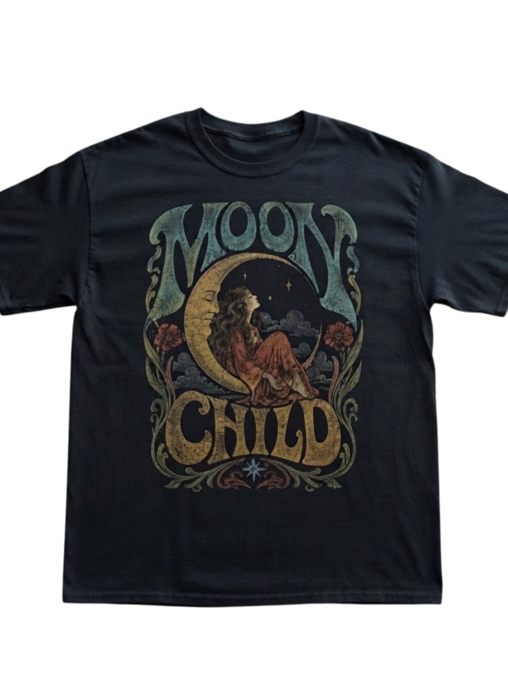 Gildan Black Moon Child Celestial Boho Graphic Tee